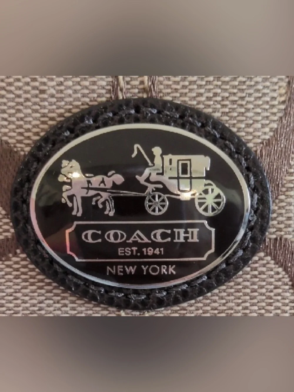 Coach Vintage Signature Jacquard Zip Card Purse Keyring Brown/Tan, Like New